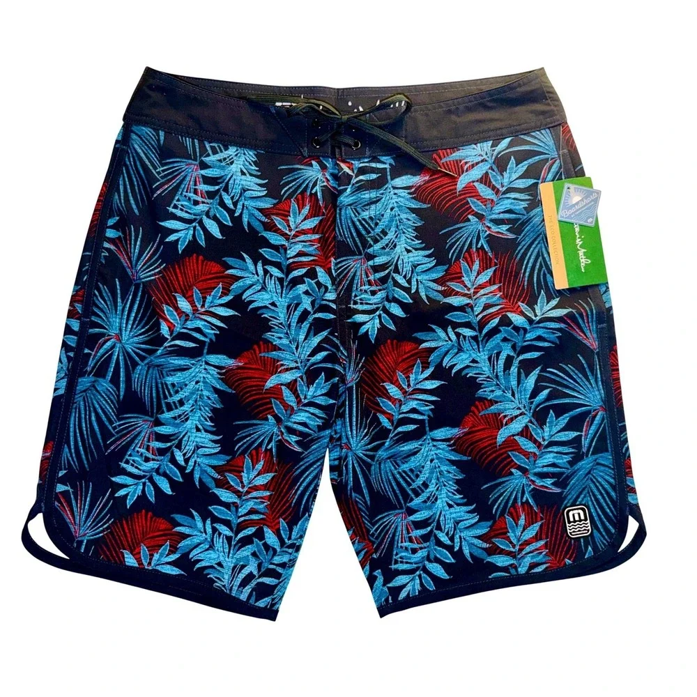 TravisMathew Board Shorts Men 32 Small Blue‎ Nights Party Hearty Tropical NWT